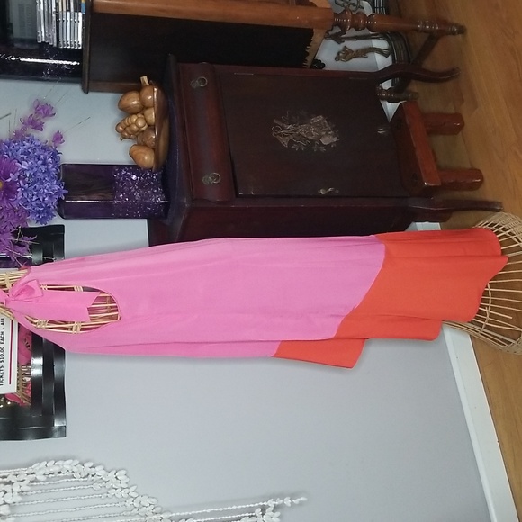 Mud Pie Medium Pink and Orange Shoulder Tie Swimsuit Cover Up Dress - Picture 2 of 9